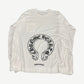 Chrome Hearts white thermal long sleeve back with black Old English horseshoe logo and pink floral print