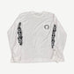 Chrome Hearts white waffle thermal long sleeve with small horseshoe cross patch at neckline, front view