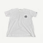 Chrome Hearts white cotton tee front with small CH cross pocket print and signature sleeve logo