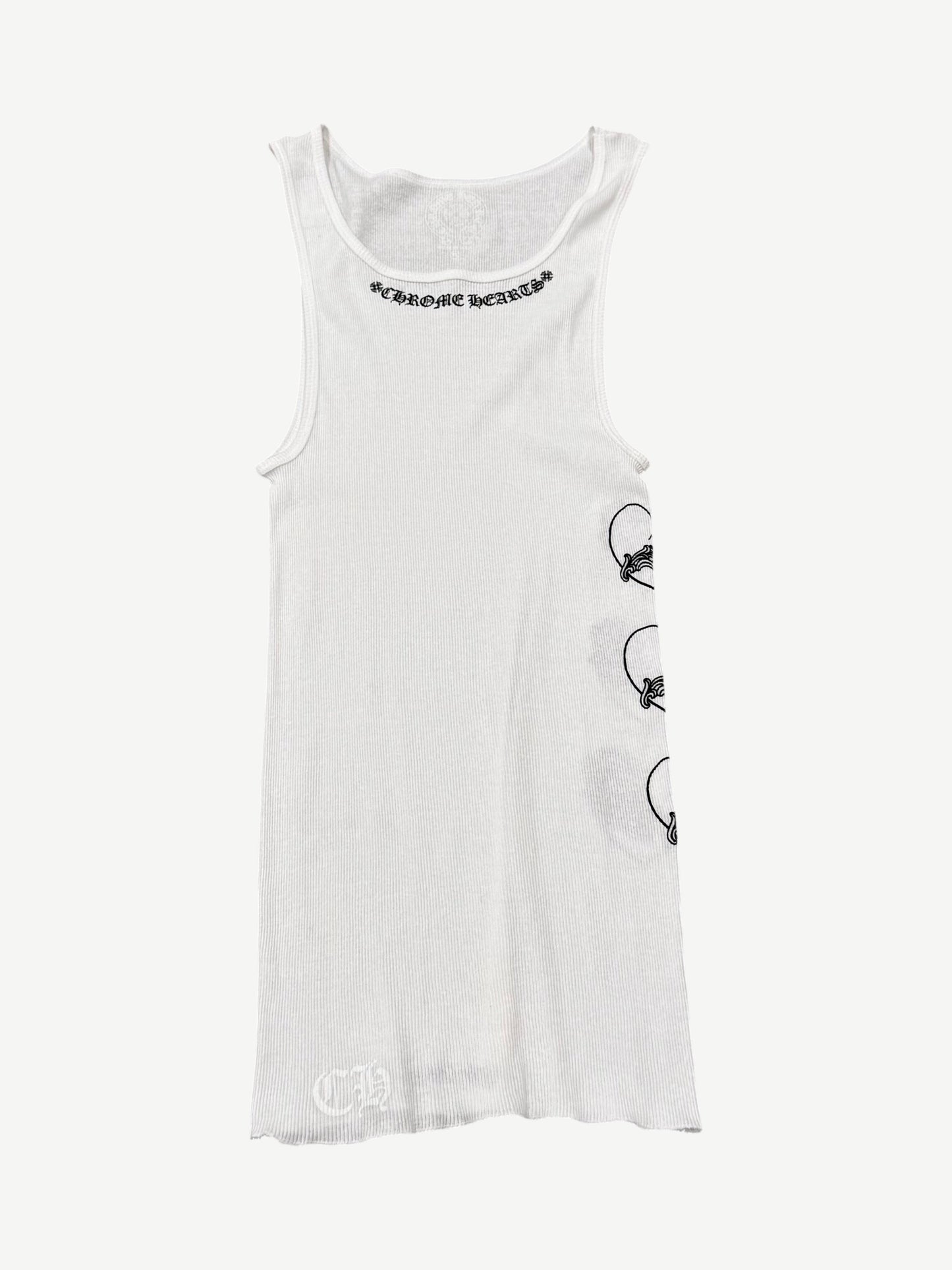 Chrome Hearts white ribbed cotton tank top with red Love You print and cross logo at front chest