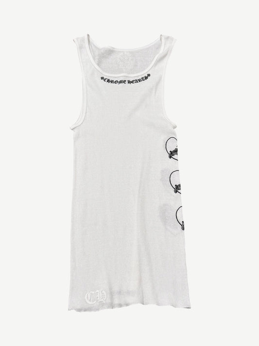 Chrome Hearts white ribbed cotton tank top with red Love You print and cross logo at front chest