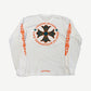 Chrome Hearts white Miami Art Basel longsleeve back view with large orange cross and arch logo print