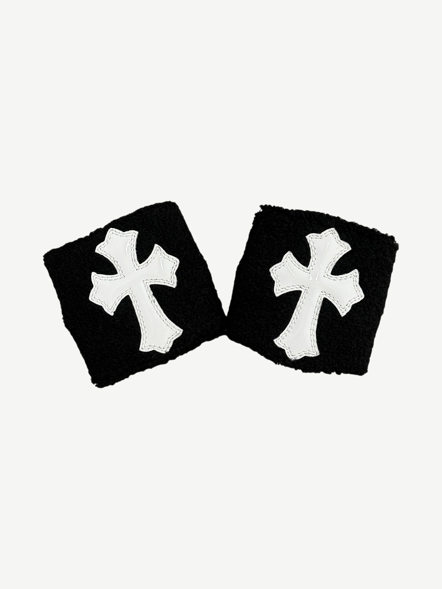 Chrome Hearts White Patent Leather Cross Patch Wrist Sweatbands