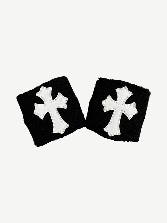 Chrome Hearts White Patent Leather Cross Patch Wrist Sweatbands
