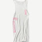 Chrome Hearts white ribbed T-bar tank top with pink Gothic script logos stamped down front side