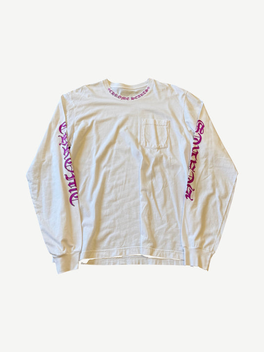 Chrome Hearts White Purple Neck Logo Longsleeve