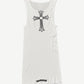 Chrome Hearts white ribbed tank back with black CH cemetery cross embroidered between shoulder blades