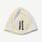 Chrome Hearts white knit cross skull cap side, gothic Chrome Hearts script embroidery on waffle knit