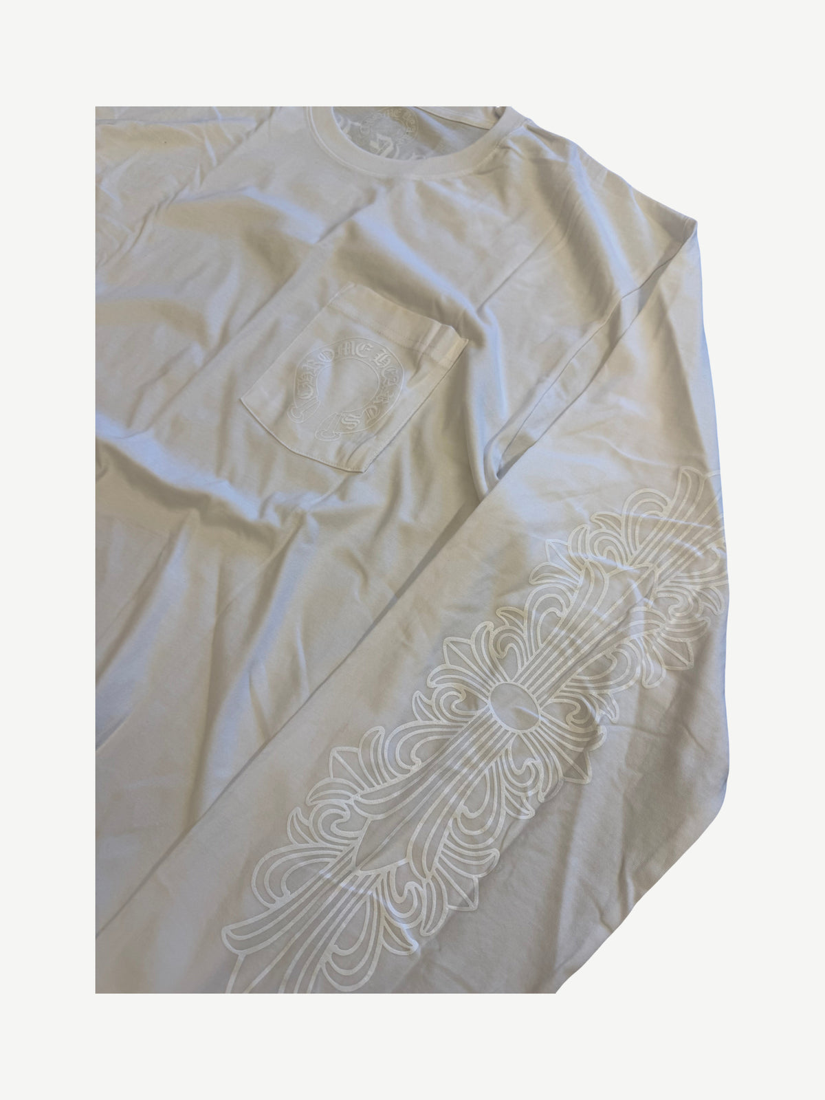 Chrome Hearts Online White Tonal Horseshoe Floral Back Logo Longsleeve