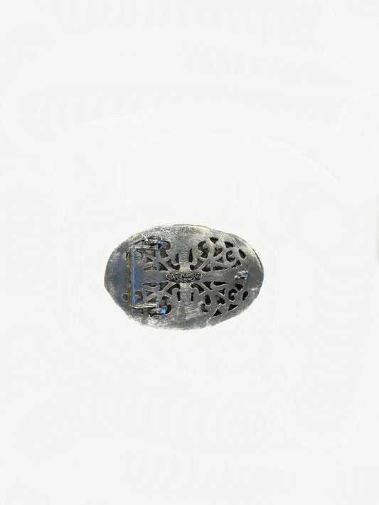 Chrome Hearts XXL oval belt buckle reverse with engraved Chrome Hearts hallmark and prong hardware