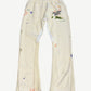 Gallery Dept cream painted flare sweatpants with multicolor paint splatters, logo and elastic waistband.