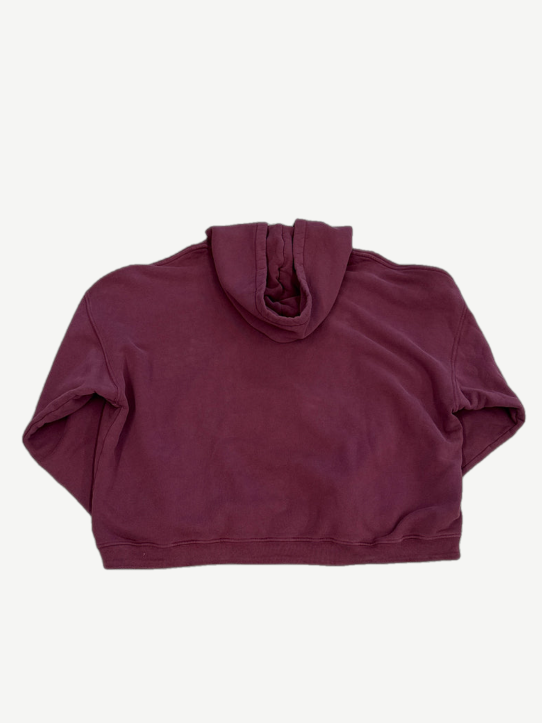 Enfants Riches Deprimes burgundy cropped hoodie back view, plain knit with draped hood
