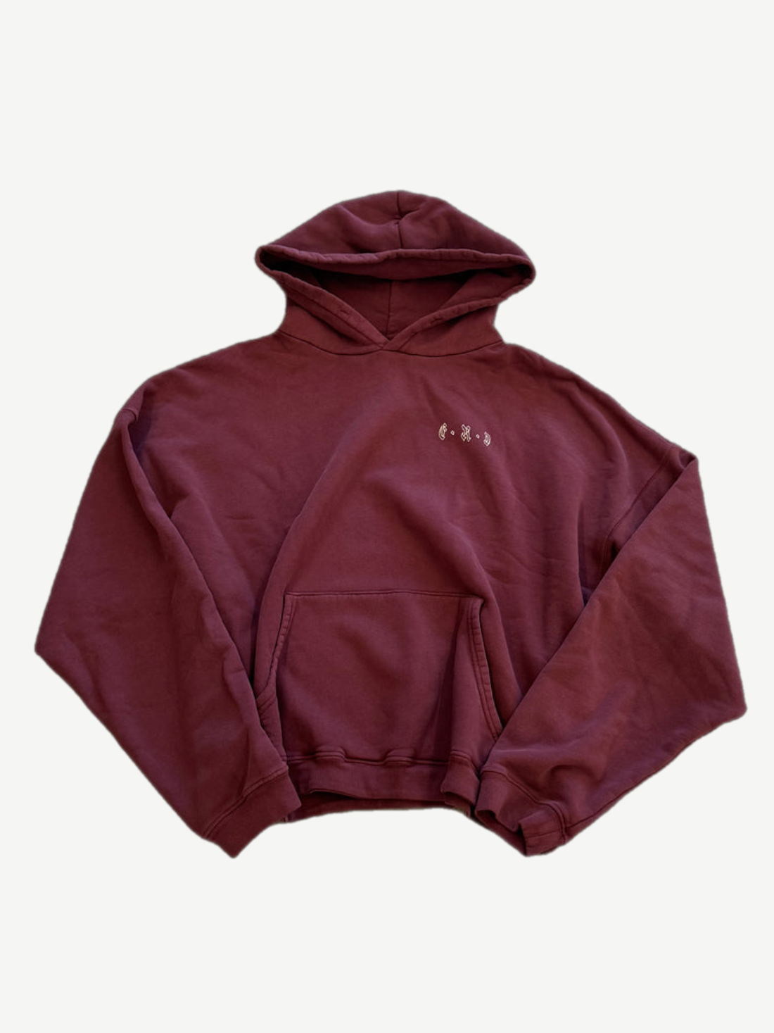 Enfants Riches Deprimes burgundy cropped hoodie with small embroidered ERD gothic logo on chest