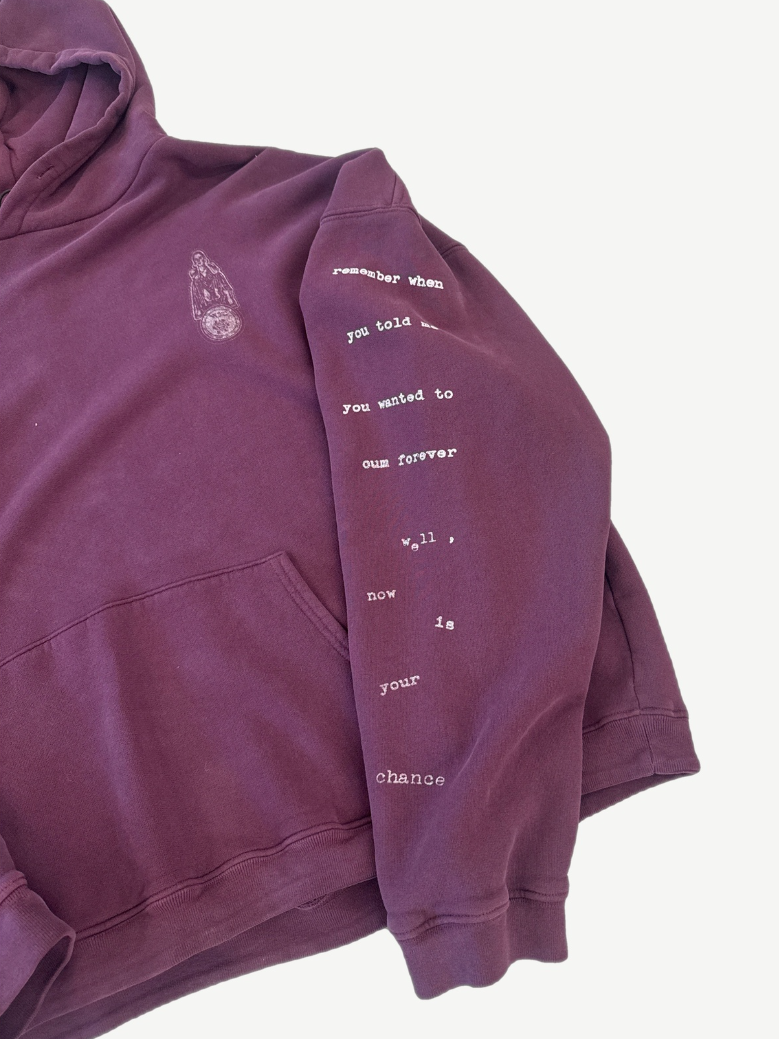 Enfants Riches Deprimes burgundy hoodie back showing washed-out crimson cotton and dropped shoulders.