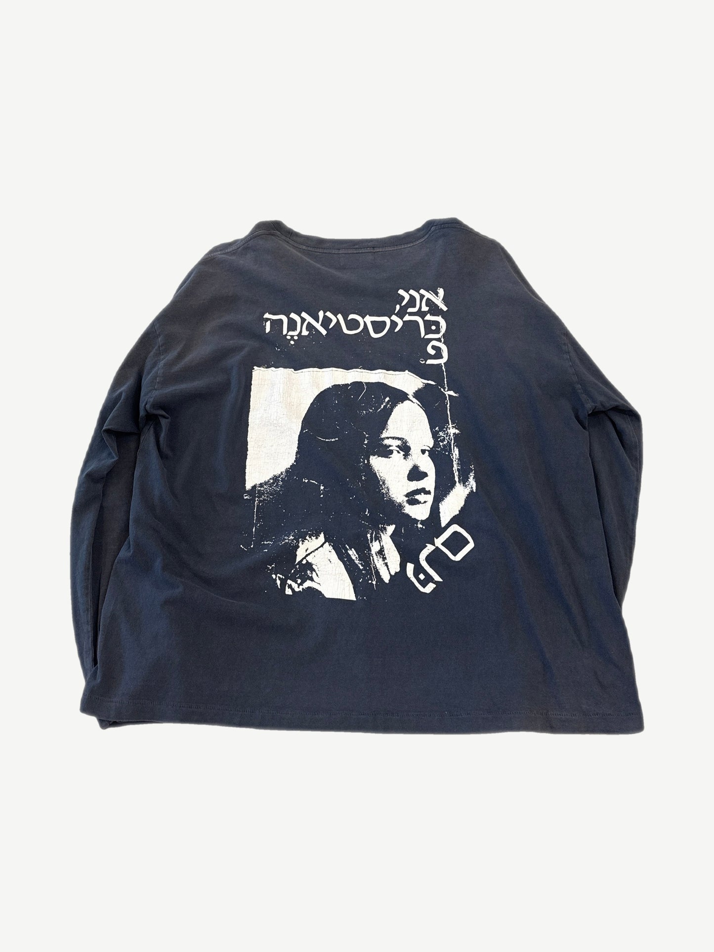 Rear of Enfants Riches Deprimes Christiane F cream longsleeve showing relaxed boxy fit and crew neckline.
