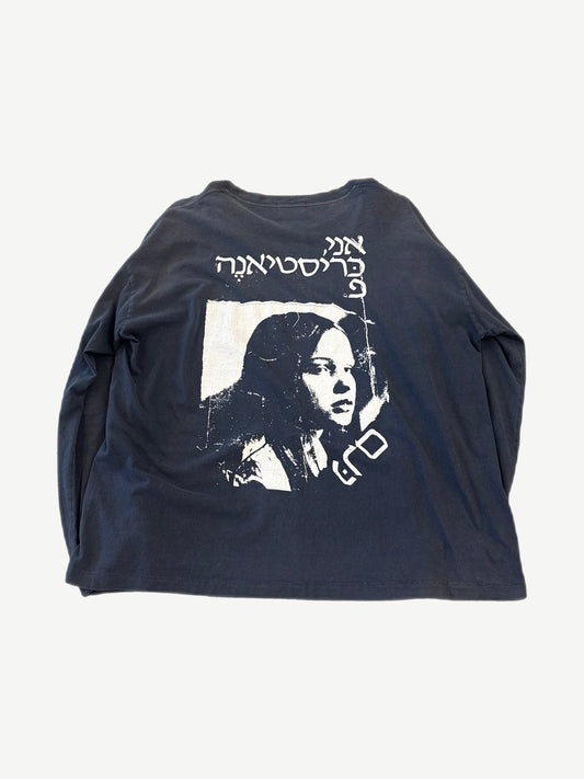 Rear of Enfants Riches Deprimes Christiane F cream longsleeve showing relaxed boxy fit and crew neckline.