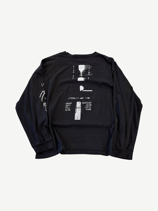 Enfants Riches Deprimes Eternity and Time longsleeve, back view with hourglass print and text grid