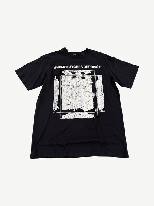 Enfants Riches Deprimes gray Italian Romance tee with retro Italian script and graphic print on chest.