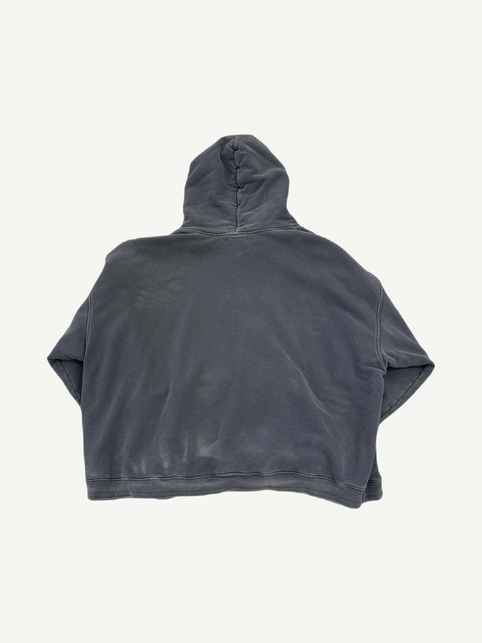 Enfants Riches Deprimes gray logo hoodie back view showing oversized boxy fit and tonal back panel.