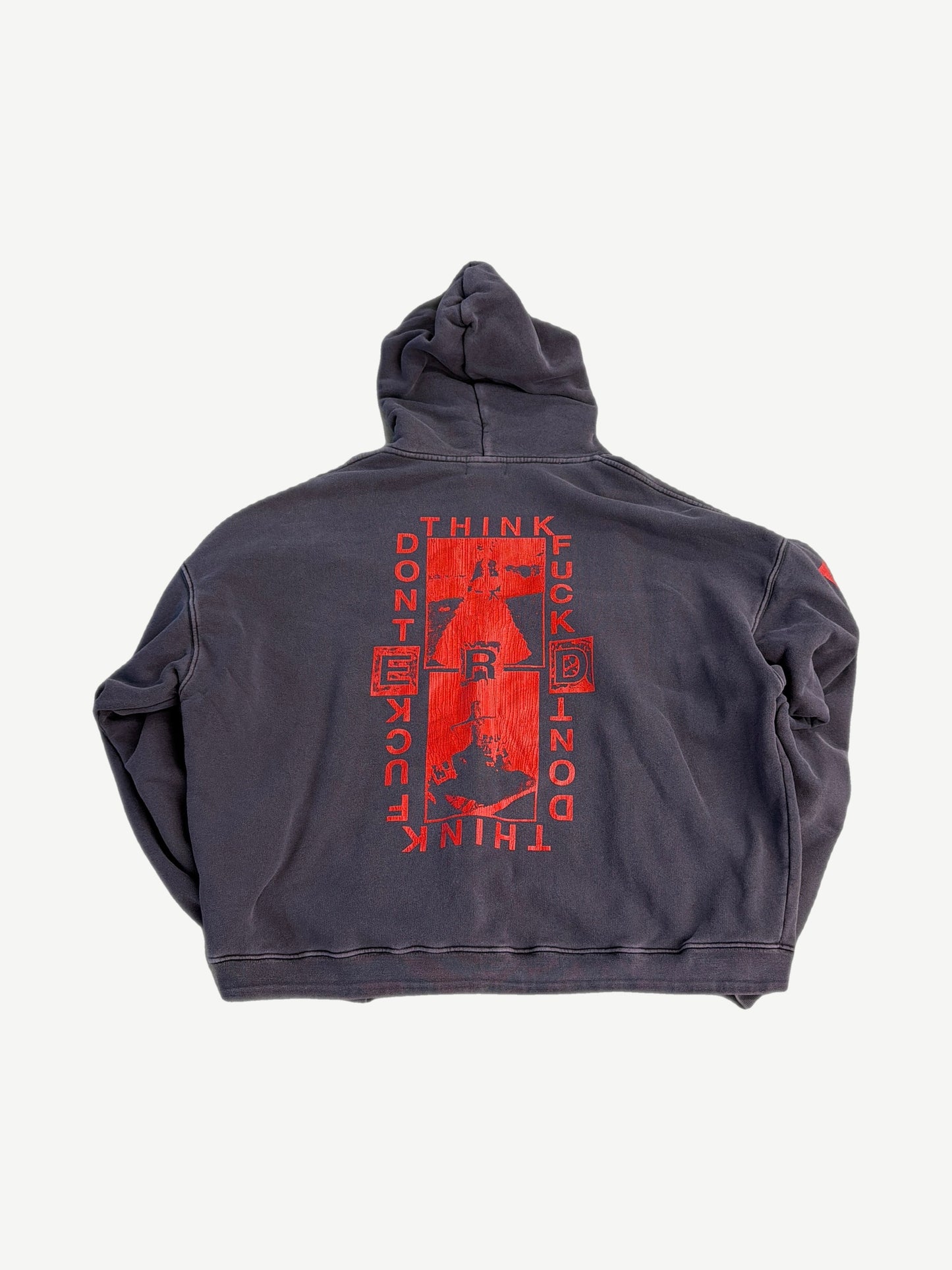 Enfants Riches Deprimes lips hoodie back view, ERD signature script print across upper back