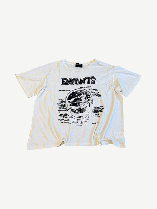 Enfants Riches Deprimes cream Melancholy tee with black Enfants graphic and hand-scrawled lyric text print.