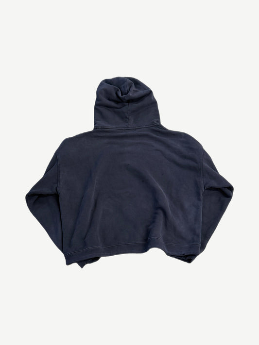 Enfants Riches Deprimes navy distressed hoodie back, plain washed navy fleece with subtle pinhole damage