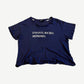 Enfants Riches Deprimes navy distressed tee with white ENFANTS RICHES DEPRIMES Roman caps logo on chest.