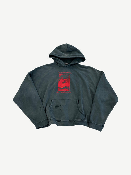 Enfants Riches Deprimes washed black Psychotherapie de l'Adolescent hoodie with red book cover chest graphic