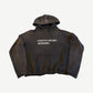 Enfants Riches Deprimes washed black distressed hoodie with white serif logo on chest and frayed seams
