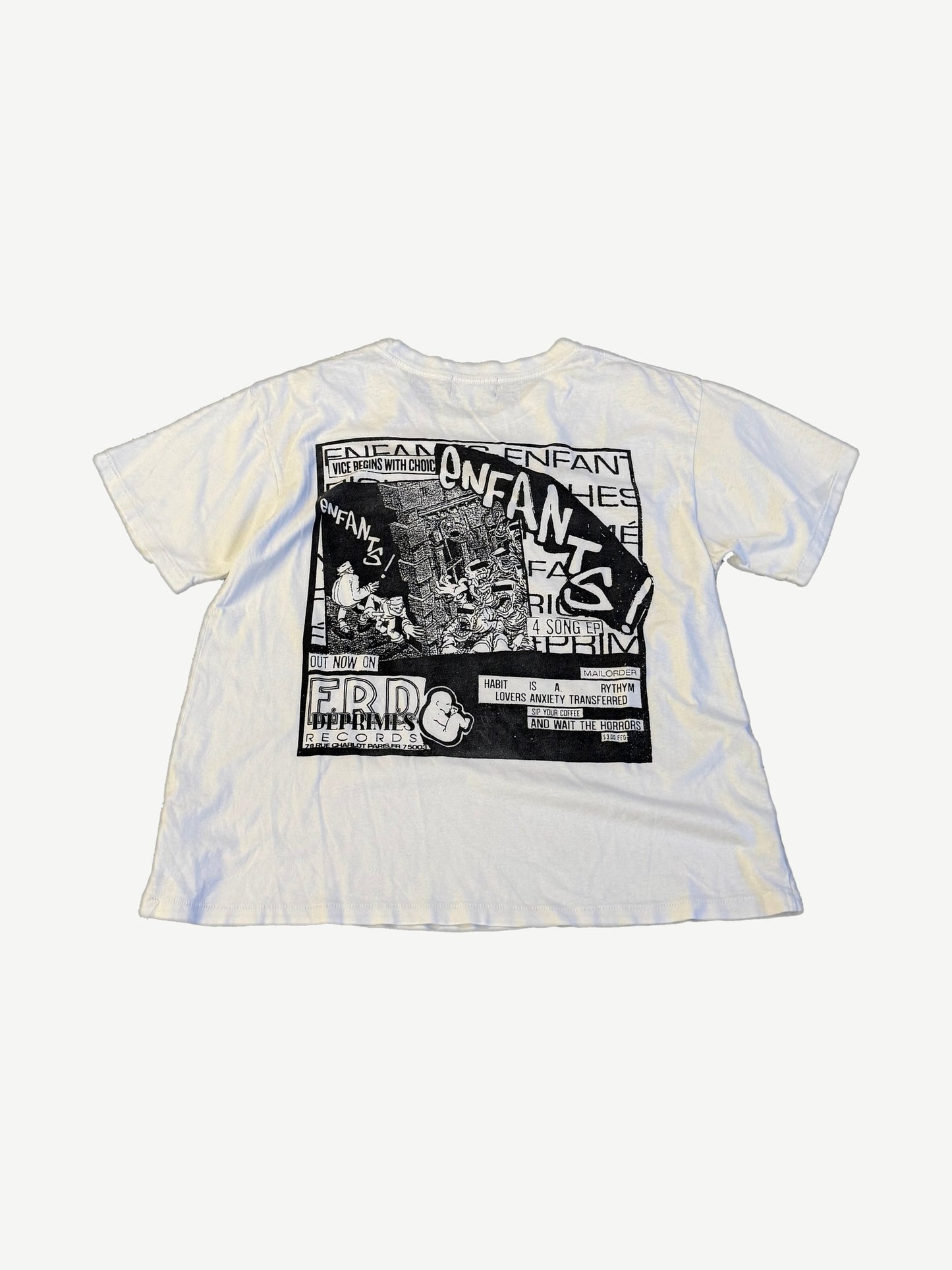 Enfants Riches Deprimes white records tee back, large flyer-style ERD Records collage graphic