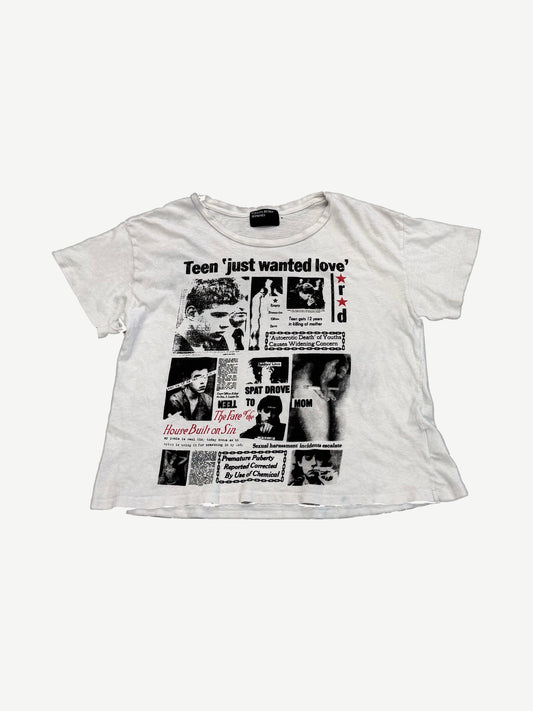 Enfants Riches Deprimes white Teen Just Wanted Love tee with newspaper collage front print