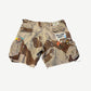 Gallery Dept chocolate chip camo cargo shorts back with white Gallery Dept patch and paint splatter