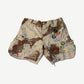 Gallery Dept chocolate chip camo cargo shorts with rainbow paint splatter and G patch on thigh
