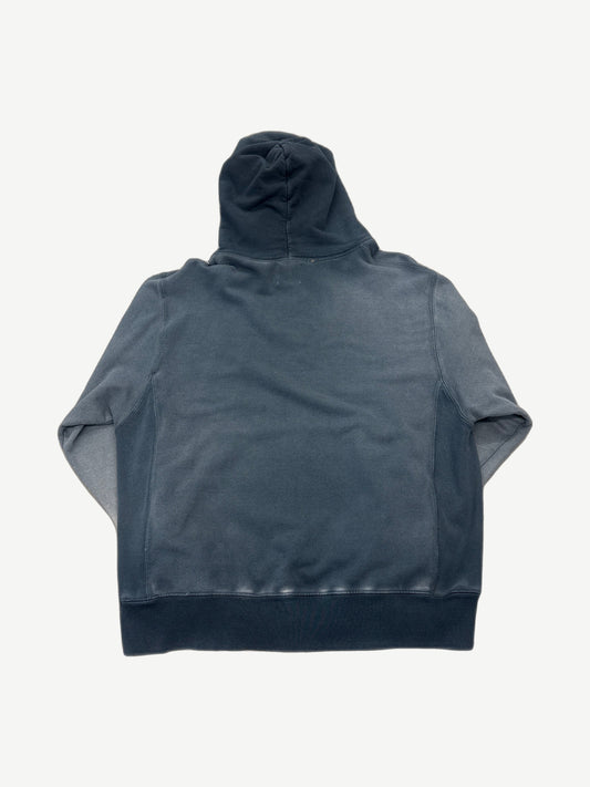 Gallery Dept reversible hoodie back view with two tone sun faded navy and grey French terry fleece.