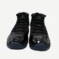Jordan 11 Retro Gamma Blue sneaker pair top view with white midsole, black mesh and blue accent stitching.