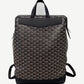 Goyard Cisalpin backpack in black Goyardine canvas with embossed leather top handle and dual side zippers