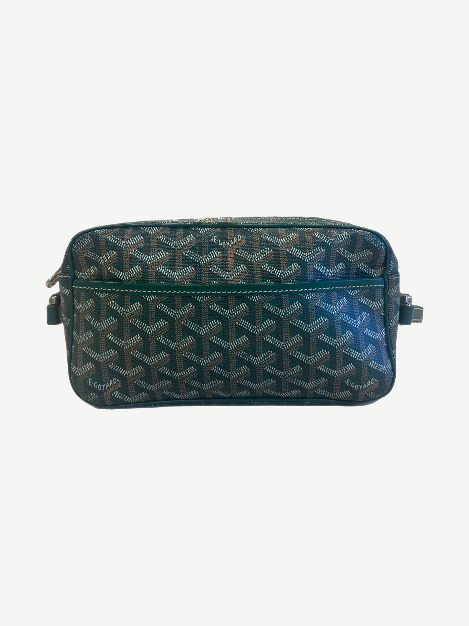 Goyard Cap Vert PM messenger bag in green chevron Goyardine canvas with leather trim and front pocket
