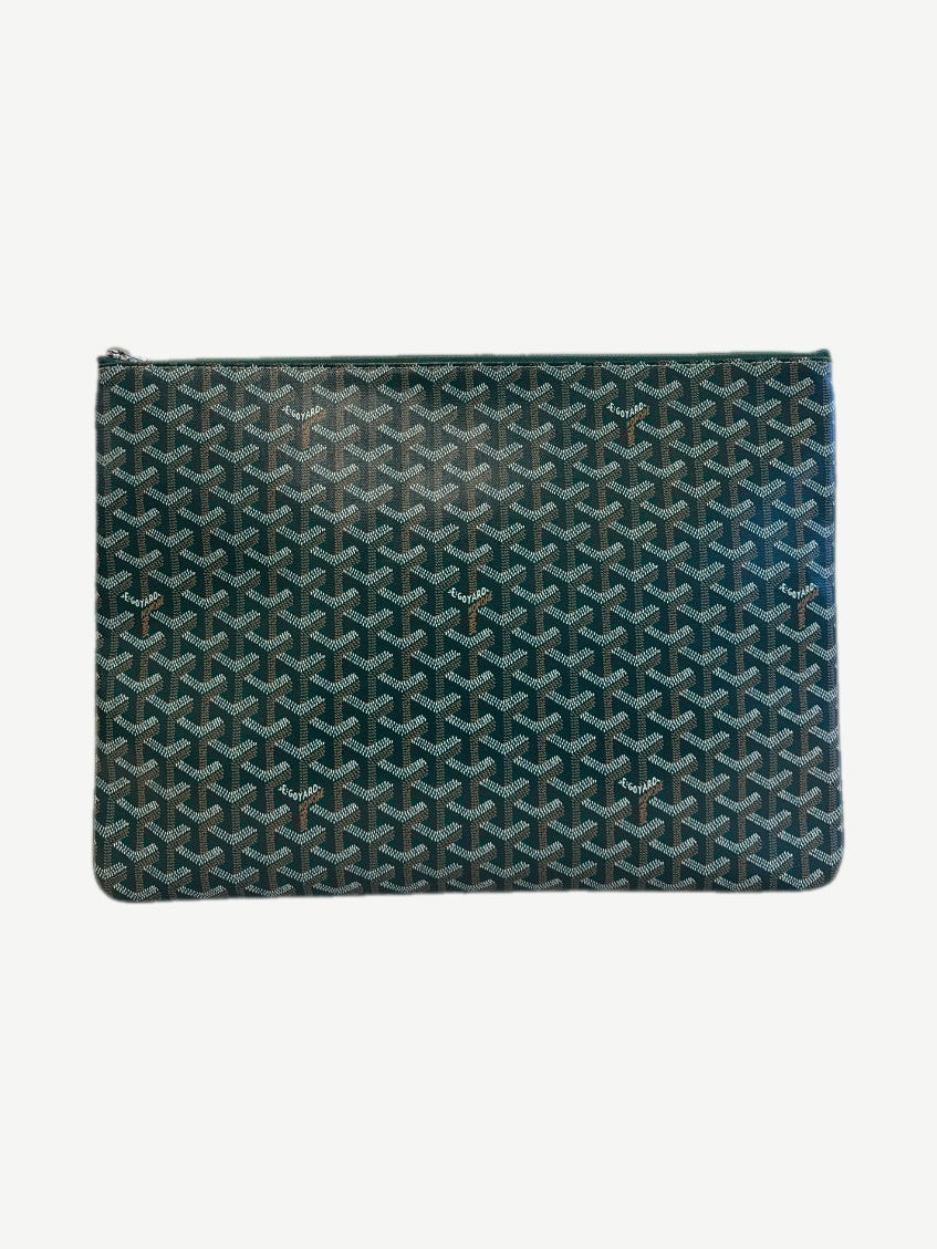 Goyard Senat GM pouch in green chevron Goyardine canvas with signature hand-painted Y monogram pattern