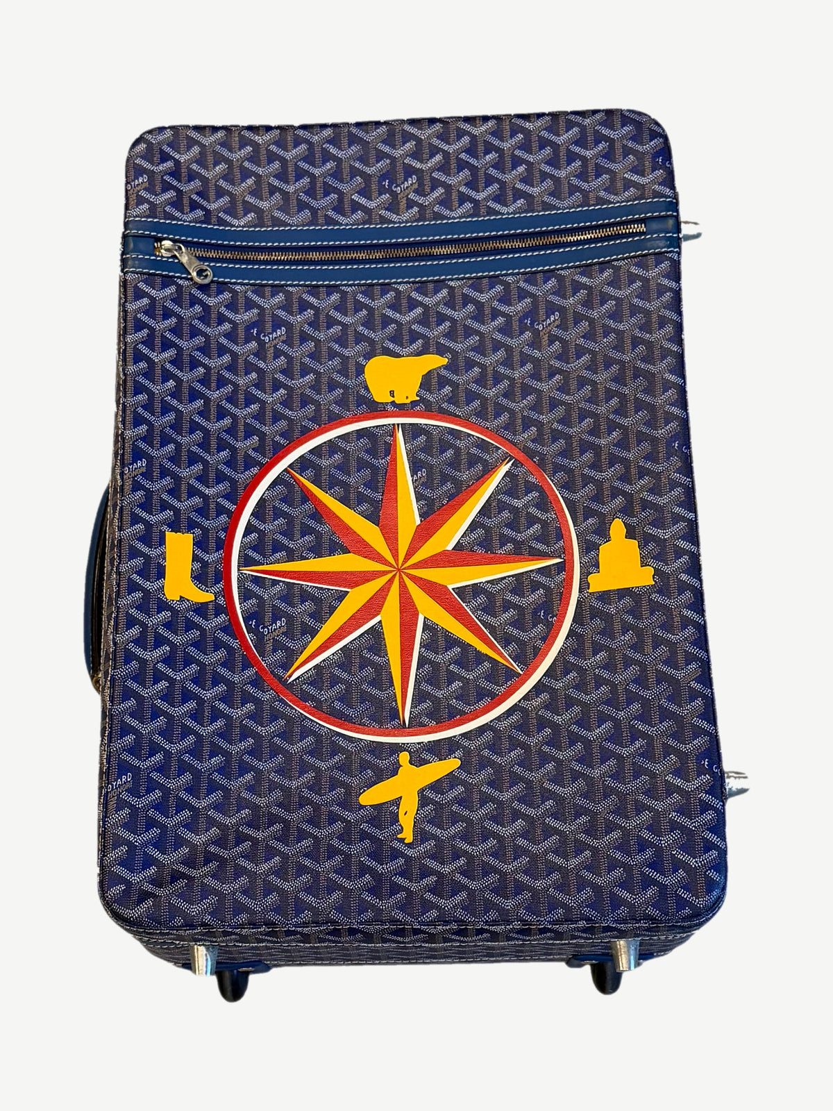 Goyard Navy Goyardine Trolley PM Suitcase