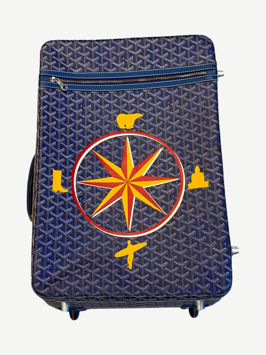 Goyard Navy Goyardine Trolley PM Suitcase