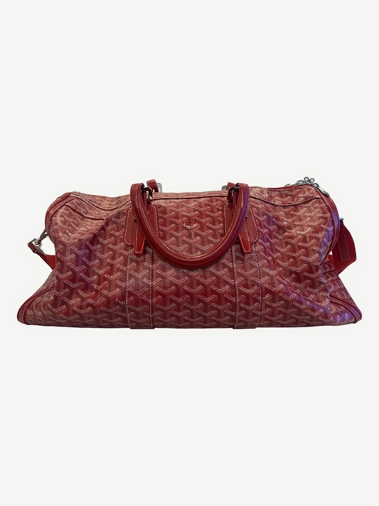 Goyard Boeing 45 duffle bag in red Goyardine canvas with chevron pattern and rolled leather top handles