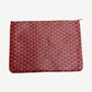 Goyard Senat GM red chevron pouch front view showing zipper closure and full monogram coverage.