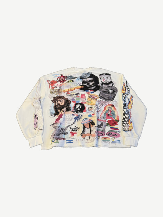 Greedy Unit White Allover Print Thermal Longsleeve