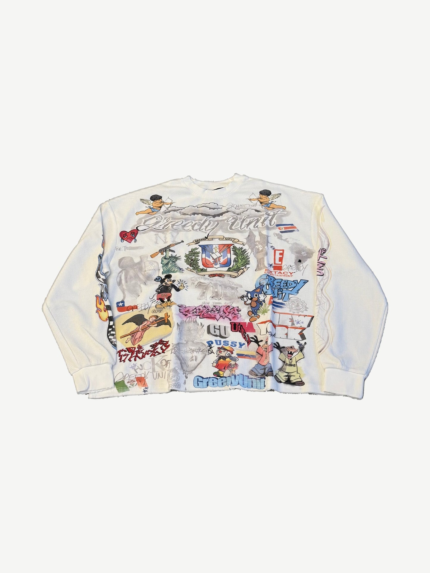Greedy Unit White Allover Print Thermal Longsleeve