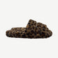 Raspberry Hills cheetah fur slides top down view showing plush cheetah print upper strap pair.