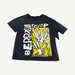 GV Gallery Raspberry Hills Code 77 tee in faded black with distressed yellow rabbit graphic and 1993 print, front view.