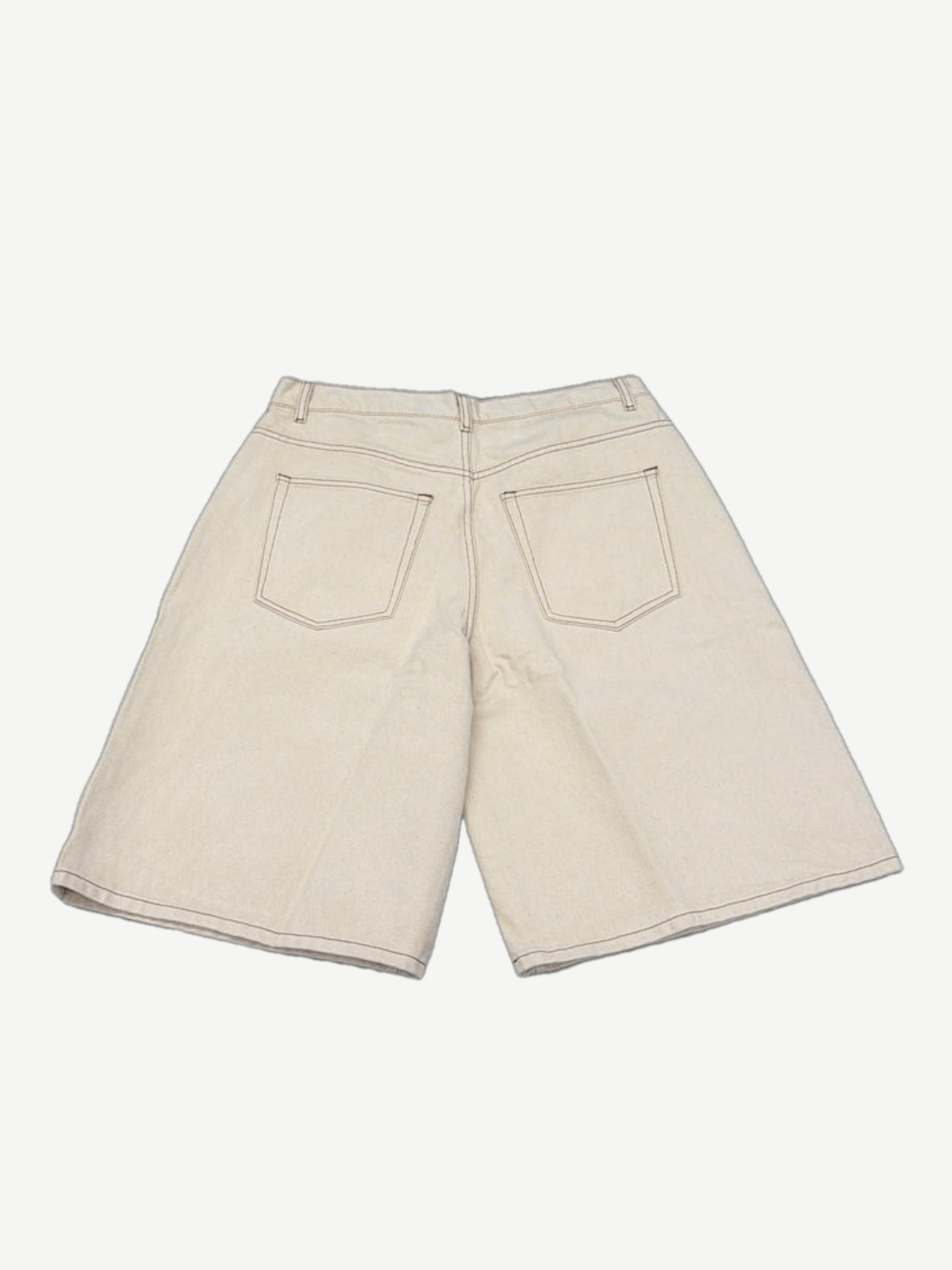 GV Gallery Raspberry Hills cream denim jorts back view with patch pockets and contrast topstitching