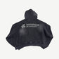 Raspberry Hills Eclair zipup hoodie back view with Raspberry 03 De Qualite print on faded black fleece