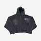 GV Gallery Raspberry Hills Eclair zipup hoodie washed black sun-faded front view with small circle chest logo