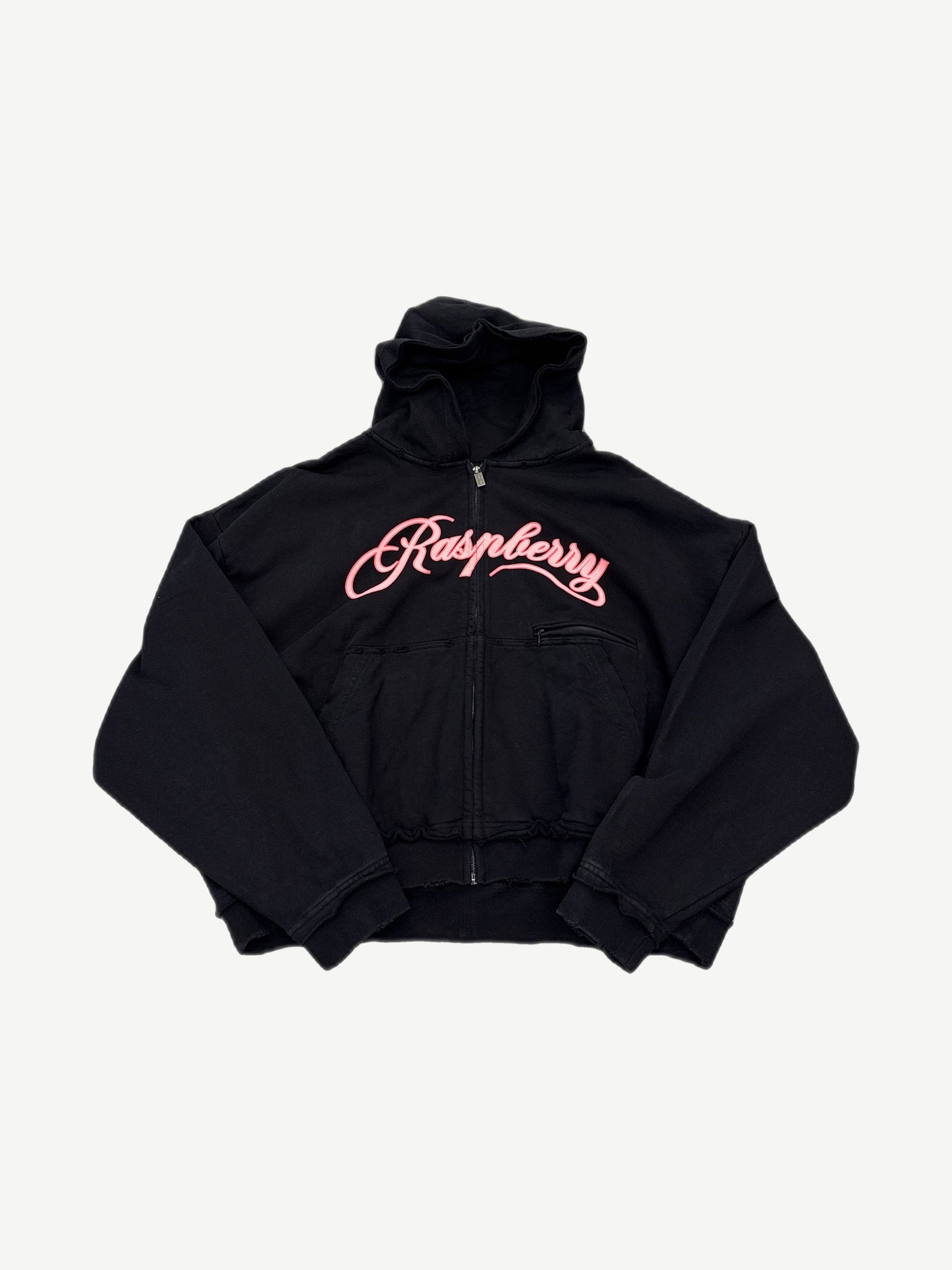 GV Gallery Raspberry Hills zip-up hoodie in raspberry pink with embroidered Hills logo on the chest.